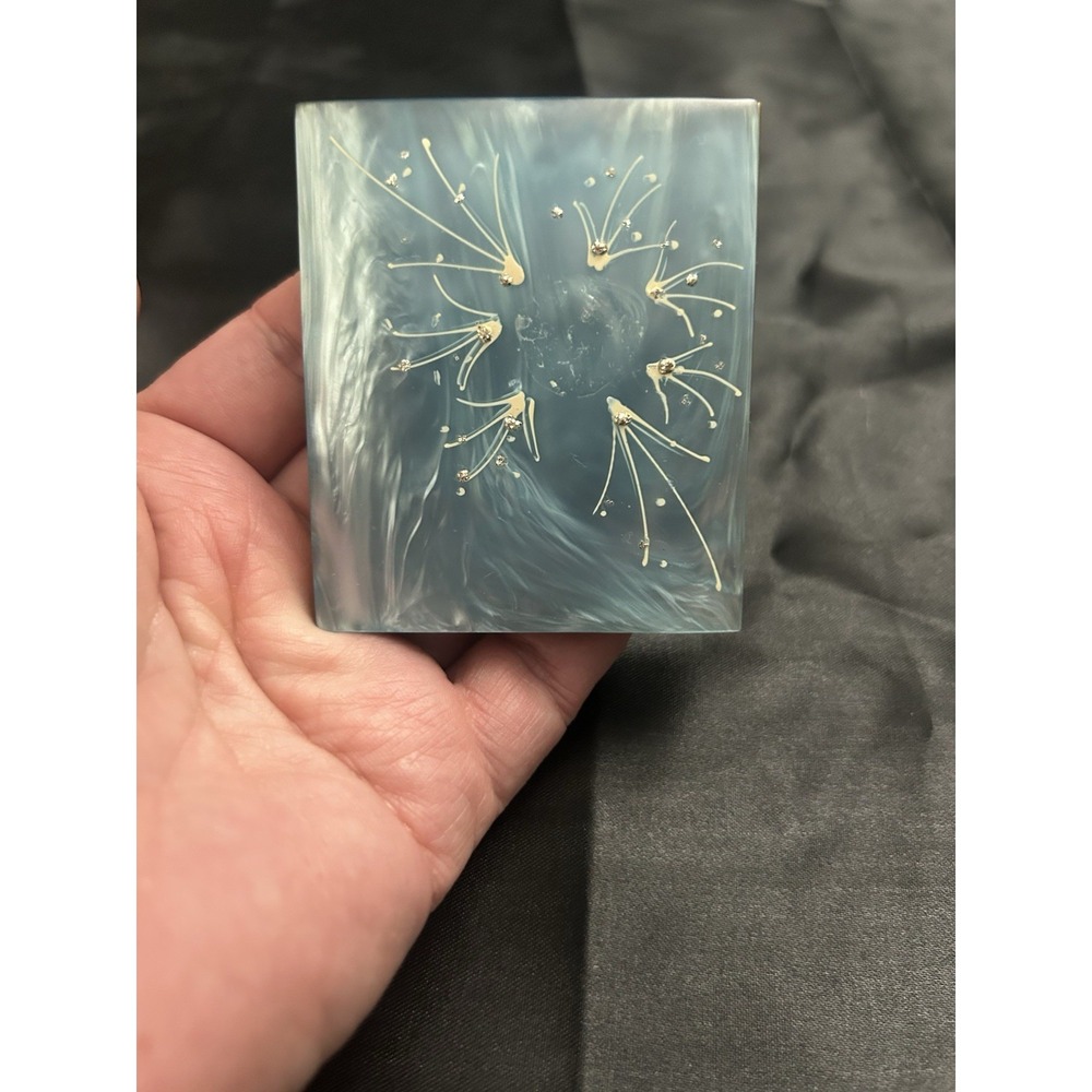 Vintage 1950s Blue Lucite Compact Mirror Atomic Starburst Mid Century Modern